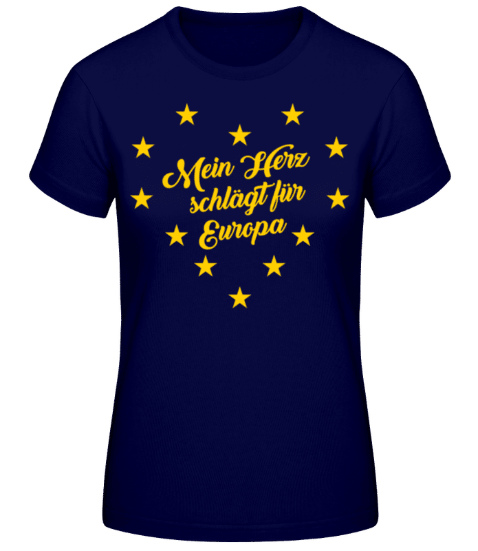 Vorschau: EU Flagge Mein Herz Schlägt Für Europa - Frauen Basic T-Shirt - Marine - Vorne