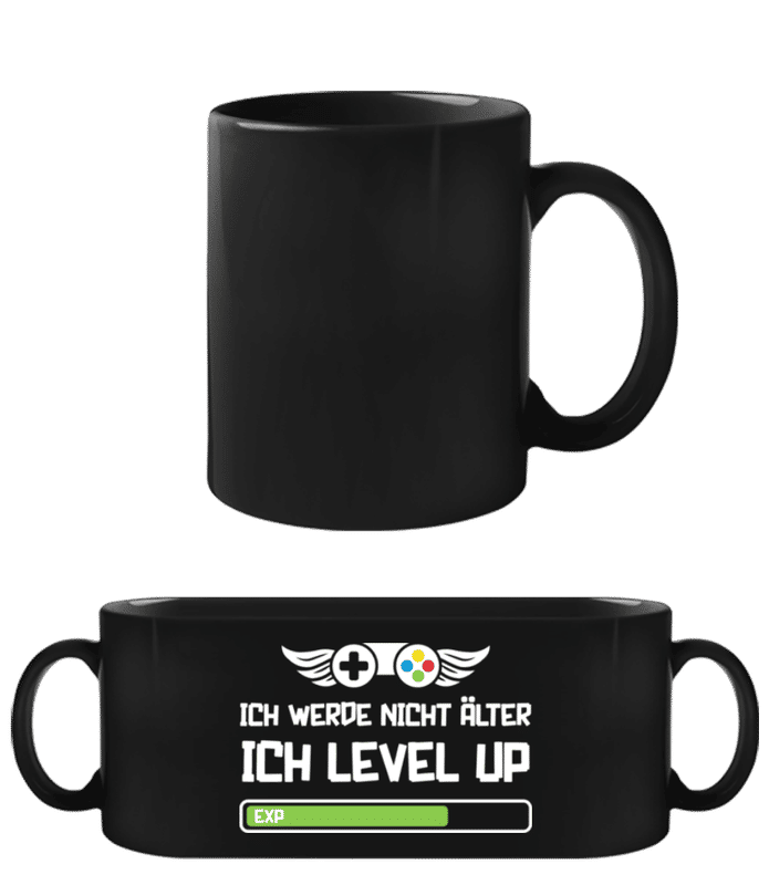 Vorschau: Ich werde nicht älter Level Up - Schwarze Tasse - Schwarz - Vorne