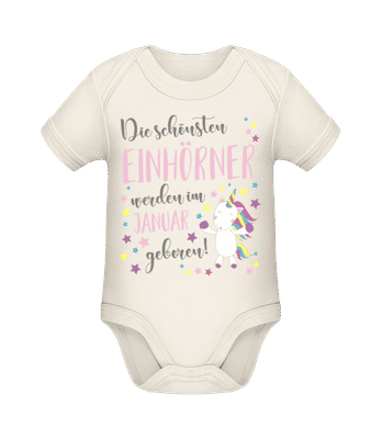 Einhorn Geboren In Januar - Baby Bio Strampler - Creme - Vorne