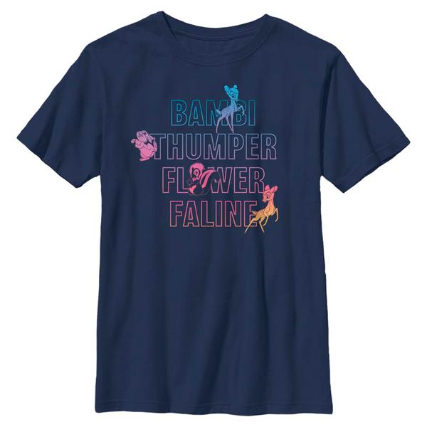 Aperçu: Disney Classics - Bambi - Skupina Characters Names Stacked - Enfant T-shirt - Bleu marine - Devant