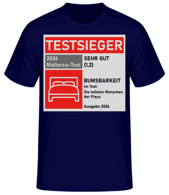 Testsieger Mallorca Bumsbarkeit - Männer Basic T-Shirt - Marine - Vorne