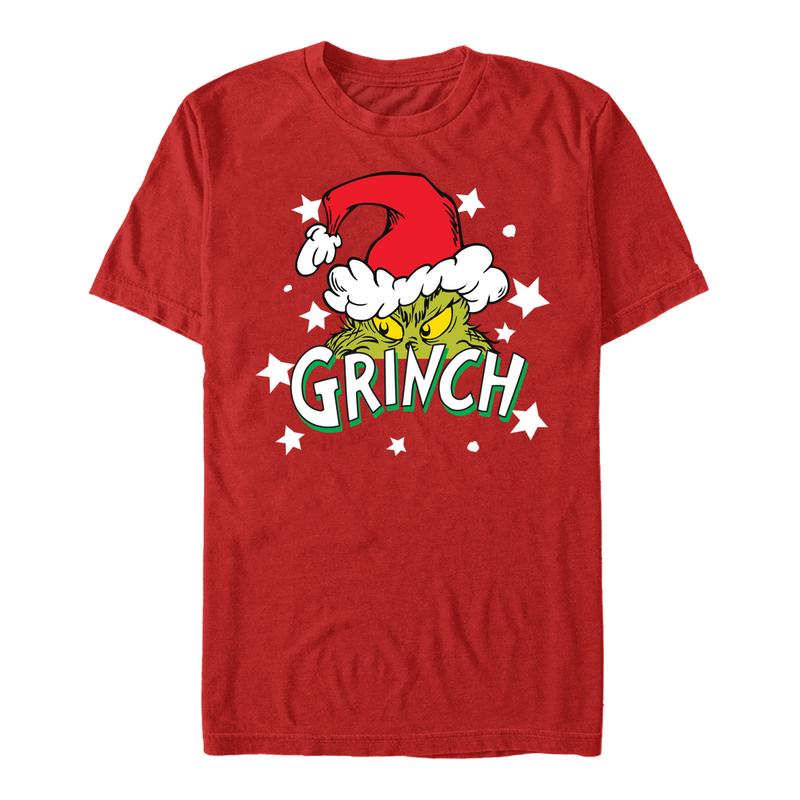Aperçu: The Grinch - Le Grinch - Graphique étoiles du Père Noël - Noël - Unisex T-shirt - Rouge - Devant