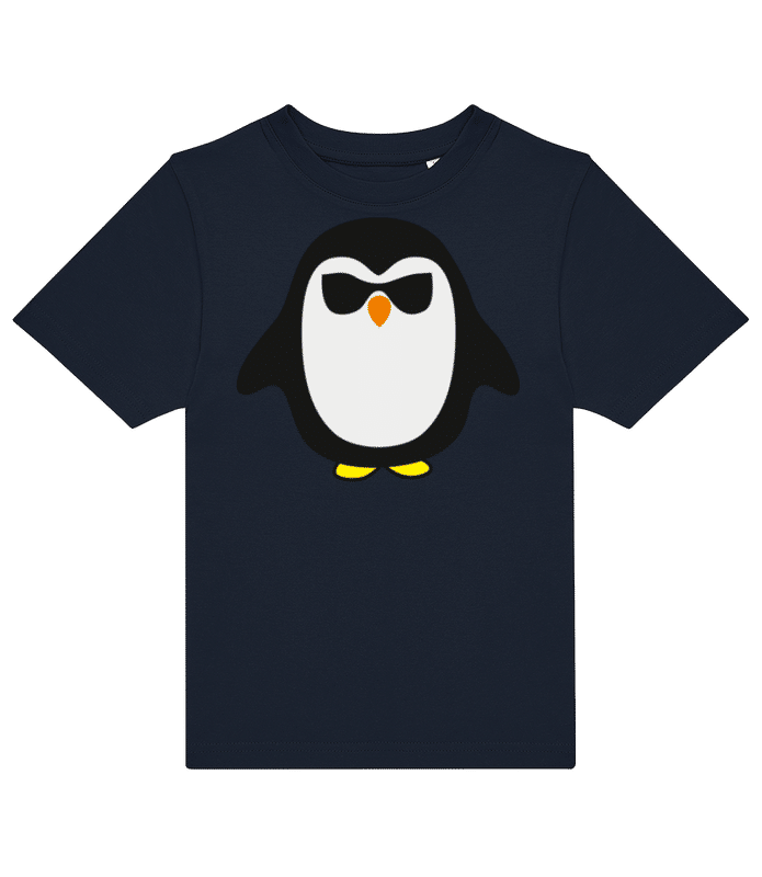 Vorschau: Cooler Pinguin Schwarze Brille - Kinder T-Shirt B&C - Marine - Vorne