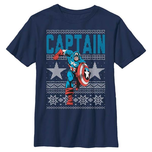 Aperçu: Marvel - Avengers - Captain America Ugly Captain - Christmas - Enfant T-shirt - Bleu marine - Devant