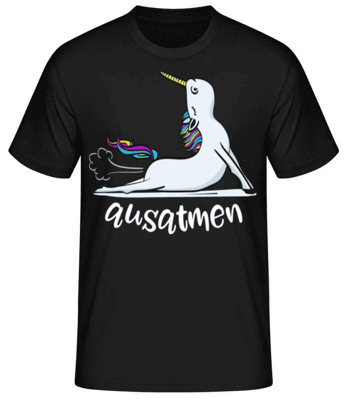 Vorschau: Ausatmen Einhorn Yoga - Männer Basic T-Shirt - Schwarz - Vorne
