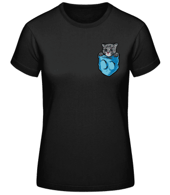 Breast Pocket Cat - Women's Basic T-Shirt - Black - Front