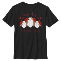 Star Wars - Sila sa prebúdza - Porg A--Able - Deň svätého Valentína - Detské Tričko - Čierna - Predné