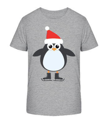 Schlittschuh Pinguin - Kinder Bio T-Shirt Stanley Stella 2.0 - Grau meliert - Vorne