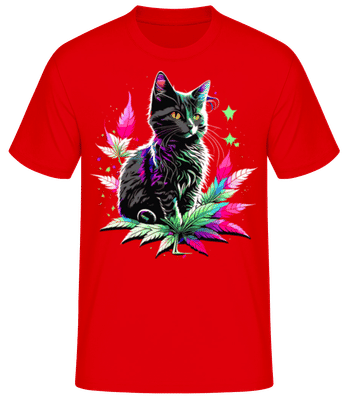 Cannabis Psychedelic Cat - Men's Basic T-Shirt - Red - Front
