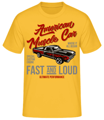 Americký Muscle Car - Pánske basic tričko - Zlatožltá - Predné