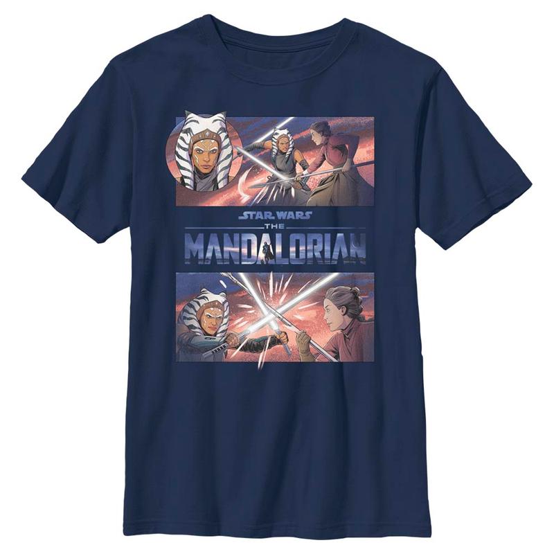 Preview: Star Wars - The Mandalorian - Skupina Clash With Ahsoka - Kids T-Shirt - Navy - Front