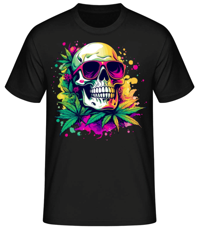 Vorschau: Cannabis Totenkopf - Männer Basic T-Shirt - Schwarz - Vorne