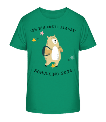 Schulkind 2026 Bär - Kinder Bio T-Shirt Stanley Stella 2.0 - Grün - Vorne