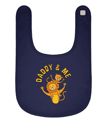 Daddy And Me Lion - Organic Baby Bib - Navy - Front