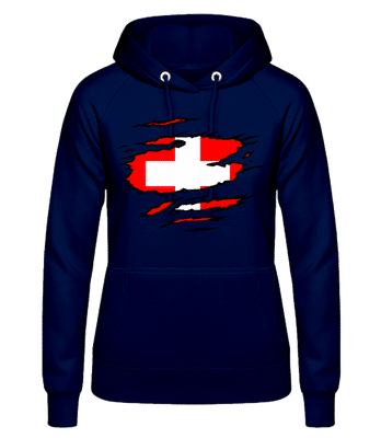 Ripped Flag Switzerland - Women's Hoodie - Navy - Front