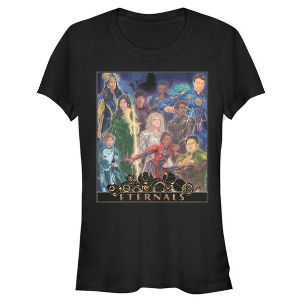 Aperçu: Marvel - Eternals - Photo de groupe Eternals Gold Frame Poster - Femme T-shirt - Noir - Devant
