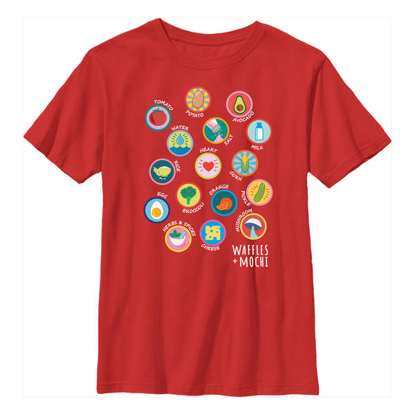 Aperçu: Netflix - Gaufrette et Mochi - Logo Textbook Apron Badges - Enfant T-shirt - Rouge - Devant
