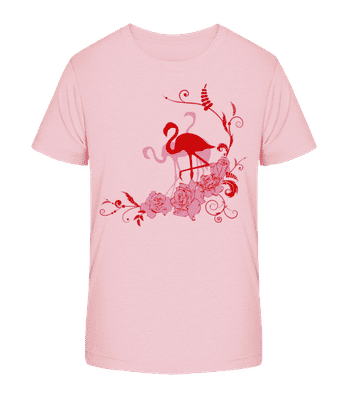 Flamingos Flowers - Kid's Organic T-Shirt Stanley Stella 2.0 - Pink - Front