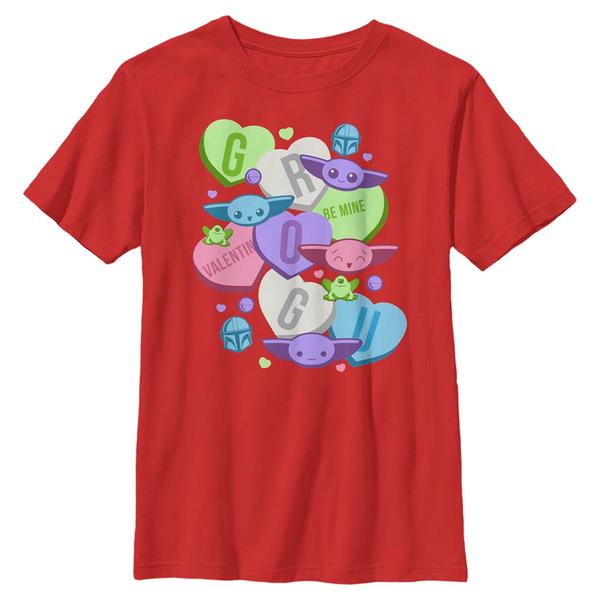 Vorschau: Star Wars - The Mandalorian - Mandalorian & the Child Grogu Hearts - Valentinstag - Kinder T-Shirt - Rot - Vorne