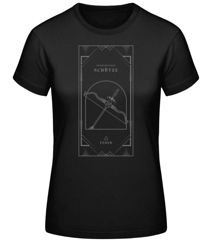 Vorschau: Art Deco Sternzeichen Schütze - Frauen Basic T-Shirt - Schwarz - Vorne
