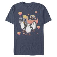 Star Wars - Síla se probouzí - Porg Hearts - Den svatého Valentýna - Pánské Tričko - Melírová namořnická modrá - Napřed
