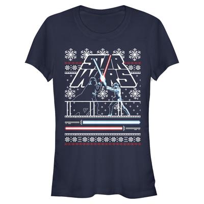 Star Wars - Luke & Vader Holiday Face Off Ugly Sweater - Christmas - Women's T-Shirt - Navy - Front