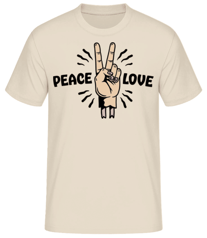 Náhled: Peace Love - Pánské basic tričko - Krémová - Napřed