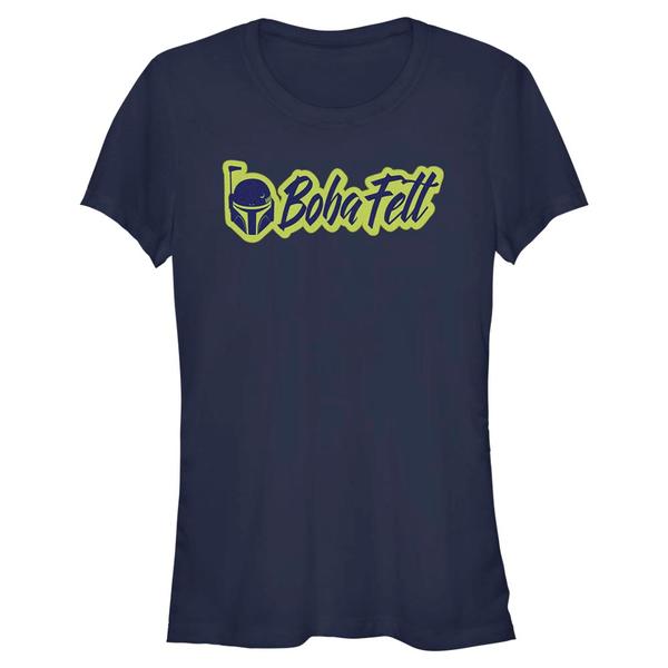 Aperçu: Star Wars - Book of Boba Fett - Boba Fett Calligraphy Logo - Femme T-shirt - Bleu marine - Devant