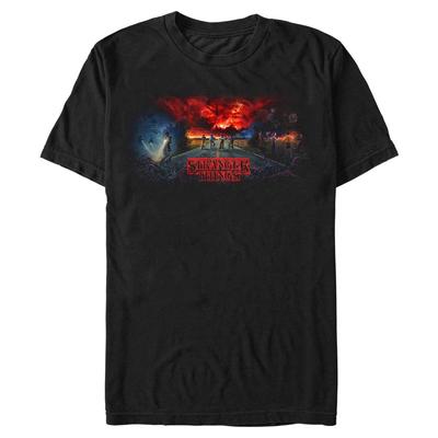 Netflix - Stranger Things - Skupina Stranger Tryptych - Homme T-shirt - Noir - Devant
