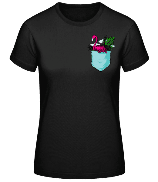 Aperçu: Poche Poitrine Flamant Rose - T-shirt standard Femme - Noir - Devant