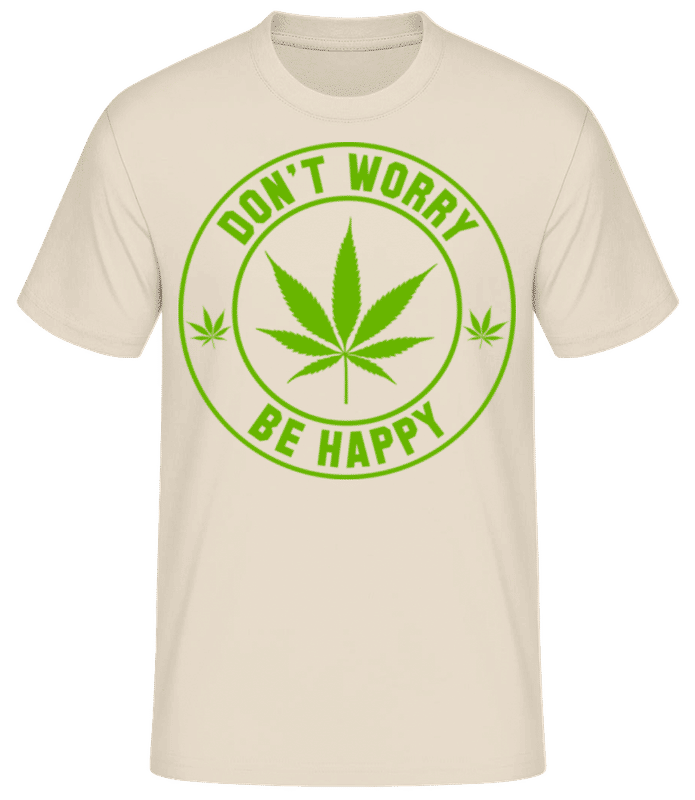 Vista previa: Cannabis Don't Worry Be Happy - Camiseta básica para hombre - Crema - delante