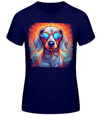 Dachshund Hippie Look - Women's Basic T-Shirt - Navy - Front