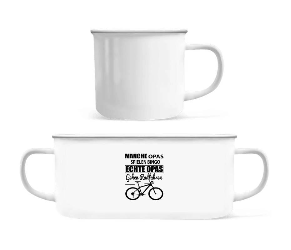 Vorschau: Opa Radfahren - Emaille-Tasse - Weiß - Vorne