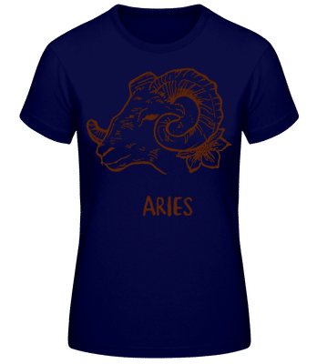 Scribble Style Zodiac Sign Aries - Women's Basic T-Shirt - Navy - Front
