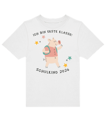 Schulkind 2026 Schwein - Kinder T-Shirt B&C - Weiß - Vorne