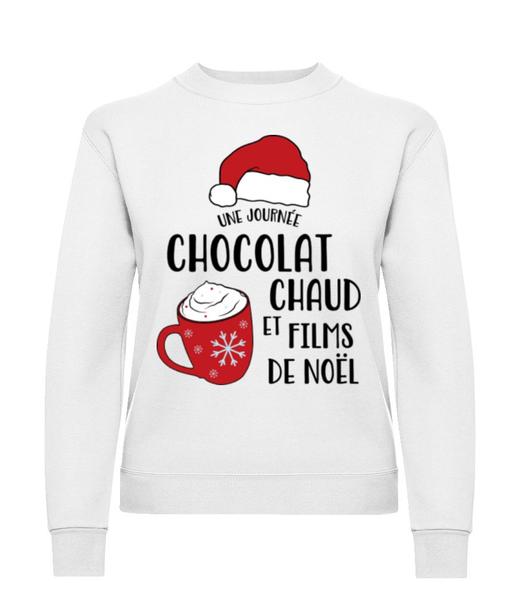 Aperçu: Une Journée Chocolat Chaud Et Films - Sweatshirt Femme - Blanc - Devant