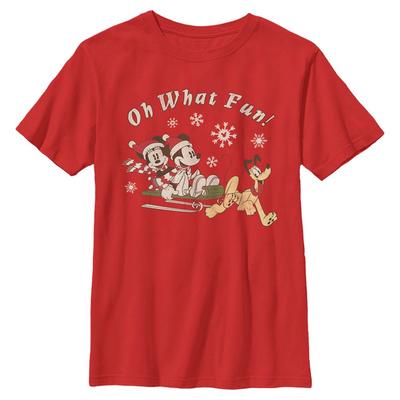 Disney Classics - Mickey Mouse - Skupina Sled Dog Group - Christmas - Kids T-Shirt - Red - Front