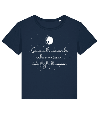 Mermaids Unicorn And Fly To The Moon - T-shirt bio Femme Stanley Stella 2.0 - Bleu marine - Devant