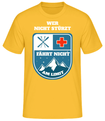 Skifahren Wer Nicht Stürzt Limit - Männer Basic T-Shirt - Goldgelb - Vorne