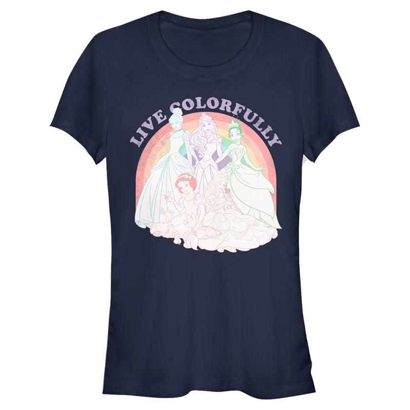 Vista previa: Disney princesas - Skupina Rainbow Princess - Mujeres Camiseta - Marino - delante