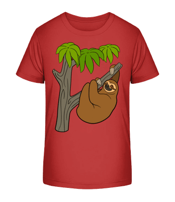 Sloth On The Tree - Kid's Organic T-Shirt Stanley Stella 2.0 - Red - Front