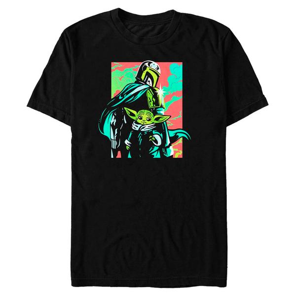 Aperçu: Star Wars - The Mandalorian - Mandalorian & the Child Neon Mando - Homme T-shirt - Noir - Devant