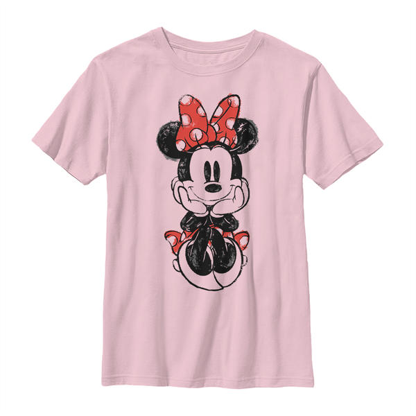 Aperçu: Disney Classics - Mickey Mouse - Minnie Mouse Sitting Minnie Sketch - Enfant T-shirt - Rose - Devant