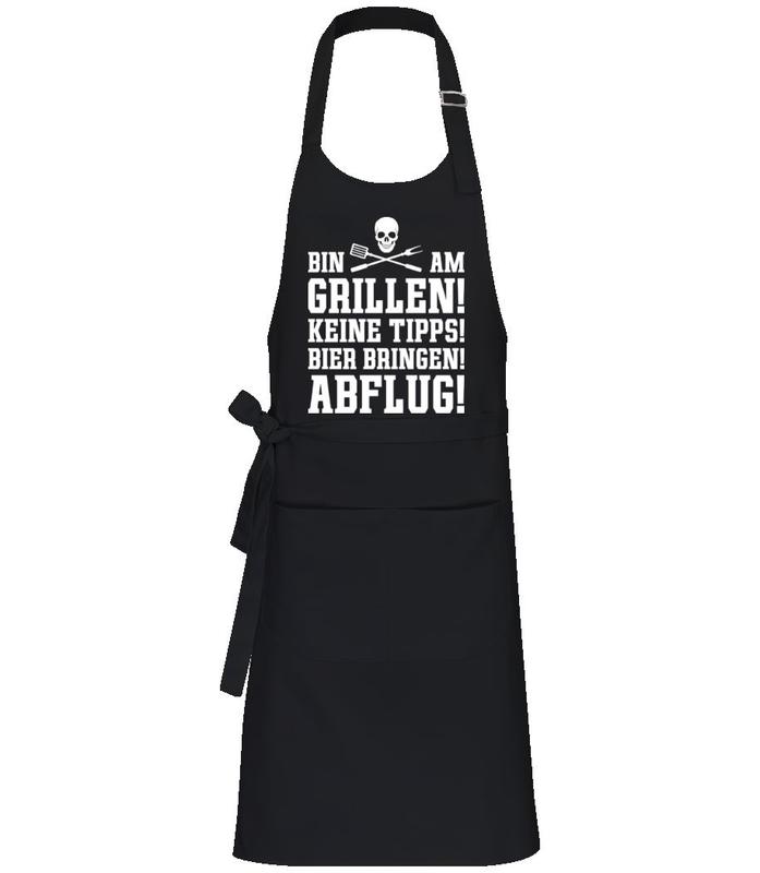 Vorschau: Bin Am Grillen White - Profi Kochschürze - Schwarz - Vorne