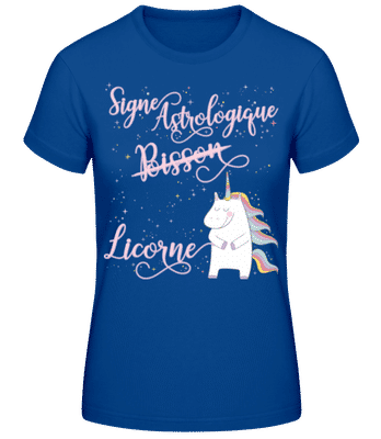 Signe Astrologique Licorne Poisson - T-shirt standard Femme - Bleu royal - Devant