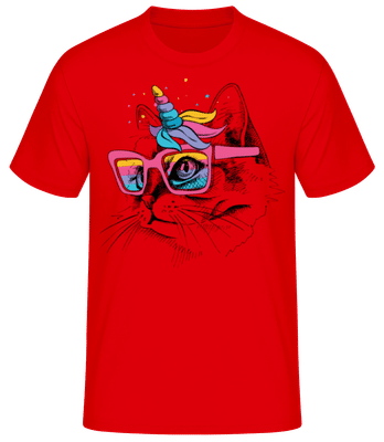 Unicorn Party Cat - Men's Basic T-Shirt - Red - Front