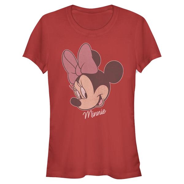 Aperçu: Disney Classics - Mickey Mouse - Minnie Mouse Minnie Big Face Distressed - Femme T-shirt - Rouge - Devant