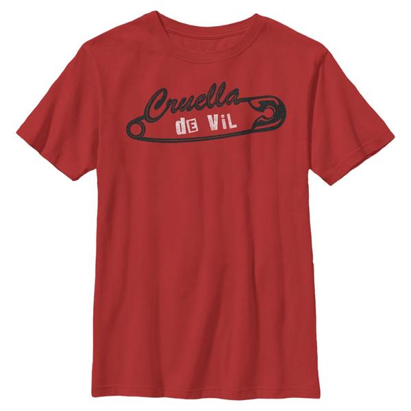 Aperçu: Disney Classics - Cruella - Logo Cruella Punk Pin - Enfant T-shirt - Rouge - Devant