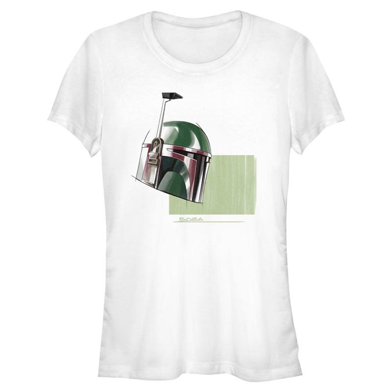Vista previa: Star Wars - Book of Boba Fett - Boba Fett Helmet Marker Drawing - Mujeres Camiseta - Blanco - delante