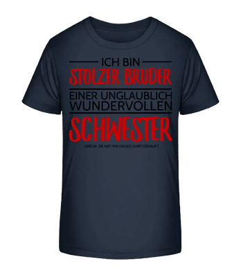 Stolzer Bruder Einer Schwester - Kinder Bio T-Shirt Stanley Stella 2.0 - Marine - Vorne